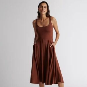 Quince Tencel Jersey Fit & Flare Dress Chocolate Brown Midi Dress Small